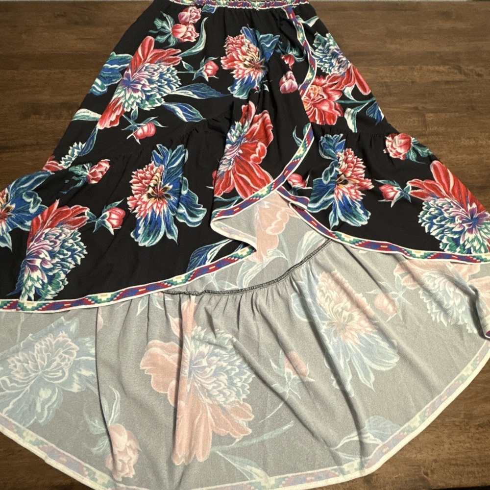 Flying Tomato Floral High Low Skirt Womens Elastic Waist Boho Aztec Vacation M